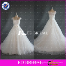 ED Braut Elegantes Kappen-Hülsen-Spitze-Mieder-Ballkleid-reale Organza-Hochzeits-Kleider